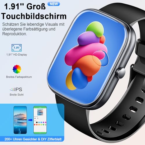 Motast Reloj Inteligente Hombre,1.91" HD Smartwatch con Llamadas, 110+Modos Deportivo Smart Watch, Podómetro/Pulsómetro/SpO2/Monitor de Sueño, IP68 Impermeable Pulsera Actividad para Android iOS