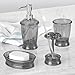 mDesign Plastic Bathroom Vanity Countertop Accessory Set - Includes Refillable Soap Dispenser, Divided Toothbrush Stand, Tumbler Rinsing Cup, Soap Dish - 4 Pieces - Smoke Gray