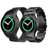 CAGOS Gear S2 Bands Sets Men, 20mm 2 Pack Metal Band+Mesh Loop Bracelet Strap for Gear S2 Sport Smart Watch SM-R720/R730 (Metal+Mesh Black XLarge)