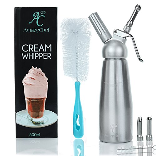 Whipped Cream Dispenser with 3 Stainless Steel Tips Including Bonus Full Size Dispenser Cleaning Brush/Cream Whipper/Whipping Siphon/Whip Cream Dispenser/Use with N2O cream chargers (not included)