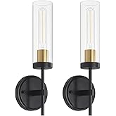 Modern Wall Sconces Set of 2, Black and Gold Bathroom Vanity Lights with Clear Glass, Sconces Wall Decor Set of 2, Hardwired 