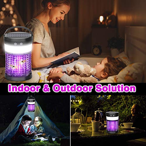 Mosquito Bug Zapper Outdoor, Aukfa Solar Mosquito Killer Lamp Insect Killer and Rechargeable Electric Fly Insect Trap with 3 Lighting Function Waterproof Portable Mosquito Trap for Indoor Camping
