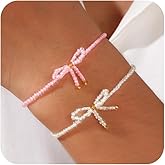 SHINUS BOHO White Cute Pearl Bow Bracelets for Women Dainty Bowknot Crystal Beaded Bracelet Boho Bow Charm Statement Western Jewelry Gifts Wedding Party Prom