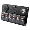 Proelectric-Red-LED-Light-1-Waterproof-MarineBoat-Car-Switch-Panel-6-Gang-USB-Charger-Voltage-Indicator-Power-Socket-5-pin-On-Off-Rocker-Switch