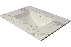 VANITY ATELIER 25"/31"/37" Solid Surface Polyurethane Resin Streamline Nano Vanity Top With Sink, Durable, Consistent Color, Easy-to-Clean, Built-in Overflow (SILVER MIST, 37"W x 22"D)