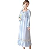 LAPAYA Women's Victorian Cotton Nightgown Lace Trim Vintage Sleepwear Long Sleeve Sleepshirts