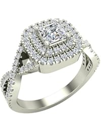 Twists Square Halo Princess Cut Engagement Ring 14K Gold 0.90 Ctw Diamonds