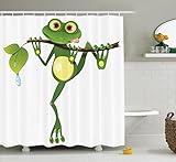 Ambesonne Animal Shower Curtain, Little Frog on Branch of The Tree in Rainforest Nature Jungle Life Art Earth, Cloth Fabric Bathroom Decor Set with Hooks, 70