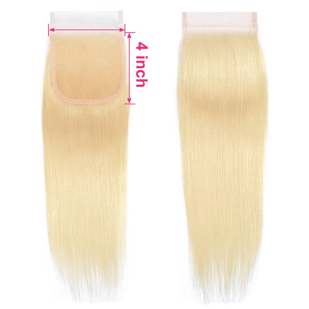 613 Closure Blonde Closure 4x4 Closure 12A Brazilian Virgin Human Hair Straight Closure Transparent Lace With Baby Hair Free Part 613 Closure 100% Unprocessed Human Hair Closure 613 Closure 10 inch — image 1