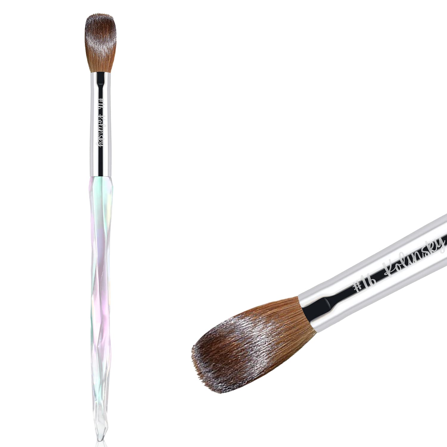 100% Pure Kolinsky Hair Acrylic Nail Brush Size 16,Oval Crimped Pressed Shaped Acrylic Nail Brushes,Acrylic Powder Brush Set Professional Manicure for DIY Home Salon