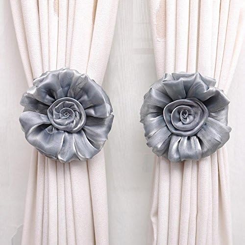 US OFTENBUY LIMITED 1Pair Window Curtain Tieback Rose Flower Tie Back With A Superior Finish Soft And Smooth Fabric Gray