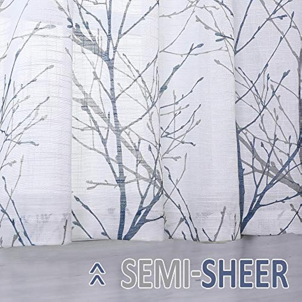 Blue Panels White Curtains 84 Rdquo For Living Room Grey Tree