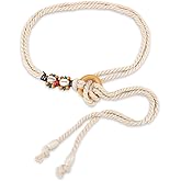 Gallipower Rope Belts For Women,Women Tassel Braided Waist Belt,Tassel Waist Belts With Wooden Beads Waist Belt Rope Chain,Trendy Thin Belts White Thin Woven Waist Belts For Dresses Skirts Tunics