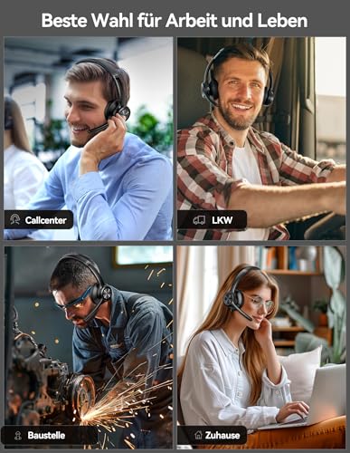 TECKNET V5.2 Bluetooth Headset with Microphone & USB Dongle Wireless Headset with Noise Cancelling and Mute Microphone On-Ear Headphones Wireless for Trucker / Call Center / Office - 50+ Hours Battery