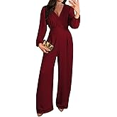 Pink Queen 2026 Jumpsuits for Women Dressy Long Sleeve V Neck Wide-Leg Romper Business Casual Outfits