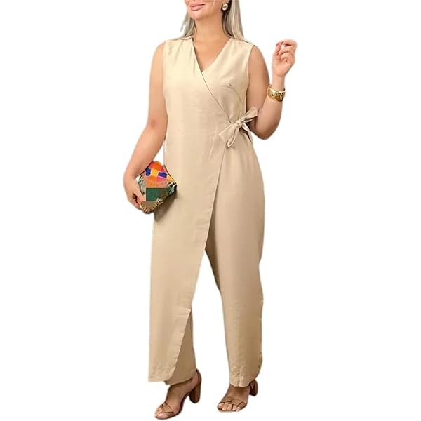 Amazon.com: Women's Casual V-Neck Cross Strap Jumpsuit