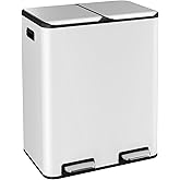 ComfyCorner 16 Gal (2 x 30 L) Dual Trash Can, Stainless Steel Kitchen Garbage Bin, Recycle Dustbin with Odor Control Box, Soft-Close Lid, Inner Buckets, Side Handle, Step Pedal, for Home Office