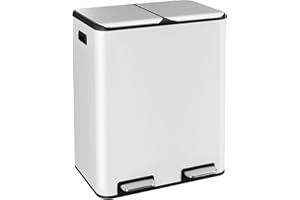 ComfyCorner 16 Gal (2 x 30 L) Dual Trash Can, Stainless Steel Kitchen Garbage Bin, Recycle Dustbin with Odor Control Box, Soft-Close Lid, Inner Buckets, Side Handle, Step Pedal, for Home Office