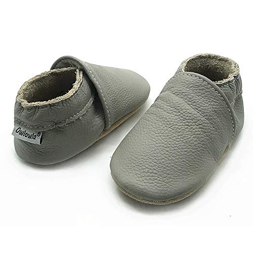 Owlowla Baby Soft Sole Leather Crib Shoes Infant Toddler Pre-Walker Shoes Boy Girl(F-Light Grey,US6.5) - Thumbnail 2