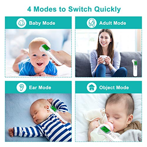 Vibeey Thermometer for Adults, Touchless Forehead and Ear Thermometer for Fever, 4 Modes Digital