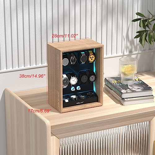 DUKWIN Watch Winder for 4/6/8/12 Automatic Watches, Lockable Automatic Winders with Extra 4/6 Watch Storages, 4 Rotation Modes, Quiet Mabuchi Motor, Sfot Watch Pillows and Blue Backlight