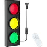 yamxun Traffic Light Lamp Decor on Wall: Remote Control LED with Easy Installation - Stop Signal Adjustable Color Green Red Yellow - Retro Industrial Design for Kids Room Classroom Bedroom Party Bar
