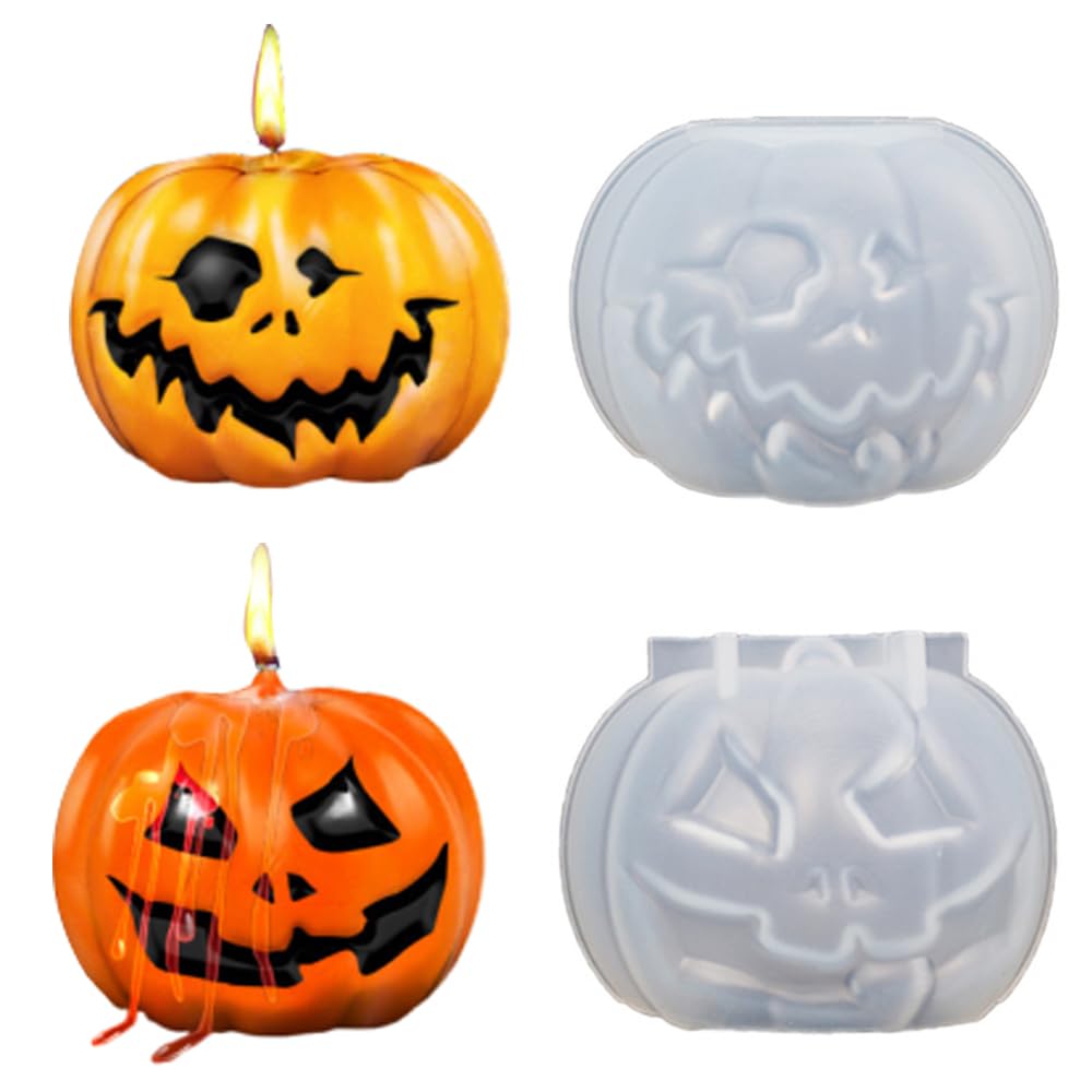 Treedix Silicone Resin Moulds of Halloween Pumpkin, 3D Pumpkin Epoxy Resin Molds for Resin Casting, Candle Making, Halloween Party Home Decoration, Decor, DIY Handmade Gifts, Art Crafts (2 Pieces)