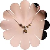 Andelaisi Boho Opal Circle Pendant Necklace Vintage Amber Circle Necklace Silver Amber Beads Choker Necklace Adjustable Round Gemstone Chain Necklace Jewelry for Women