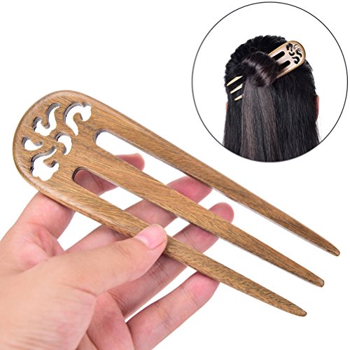 1 Pcs Handmade Carved Wood 3-Prong Hair Fork Vintage Style Hair Stick Wooden Hairpin by Team-Management