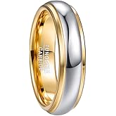 NUNCAD Wedding Band for Men Women Tungsten Carbide Ring 4mm/6mm/8mm High Polished Two-Tone Engagement Ring Step Edges Domed Comfort Fit Size 5-12
