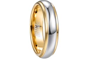 NUNCAD Wedding Band for Men Women Tungsten Carbide Ring 4mm/6mm/8mm High Polished Two-Tone Engagement Ring Step Edges Domed Comfort Fit Size 5-12