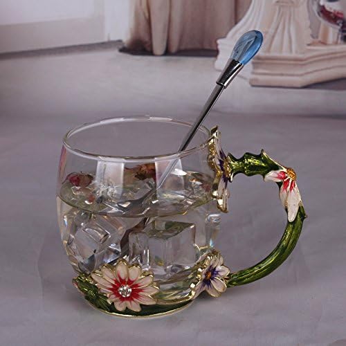 AJUNR-Home Office Cups Creative Daisies Enamelled Crystal Flower Mugs Female Juice Coffee Cup Home Office Gift