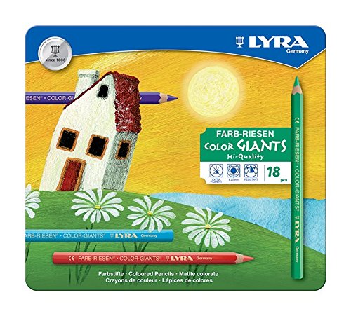 LYRA Color-Giants Lacquered Colored Pencils, 6.25mm Cores, Set of 18, Assorted Colors (3941181)