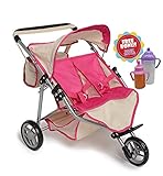Twin DOLL Jogger Stroller with Diaper Bag, Off white/Pink designed (Bitty Twins) by Exquisite Buggy