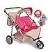 Twin DOLL Jogger Stroller with Diaper Bag, Off white/Pink designed (Bitty Twins) by Exquisite Buggy