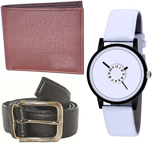 Xforia Stylish 3 Pcs Combo Gift Set of Multicolor Unisex RFID Blocking Leather Wallet, Belt & Watch - XF_WBW_592