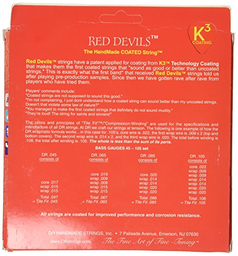 DR Strings Red Devils - Extra-Life Red Coated 6 String Bass 30-125