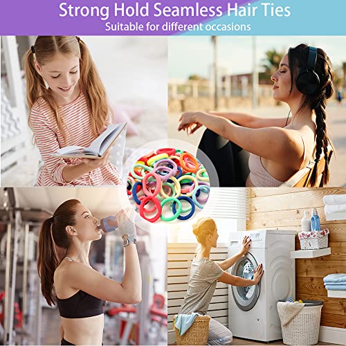 Elastic Hair Bands Hair Ties for Girls, 100Pcs Seamless Hair Bands No Damage Pony Tails Holders for Thin Thick Hair Cute Fabric Hair Ties for Women (2 Inch in Diameter, Mix Color)