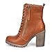 DREAM PAIRS Silverado Women's Vegan Round Toe Stacked Lug Heel Lace Up Ziopper Ankle Booties Boots Tan Size 8