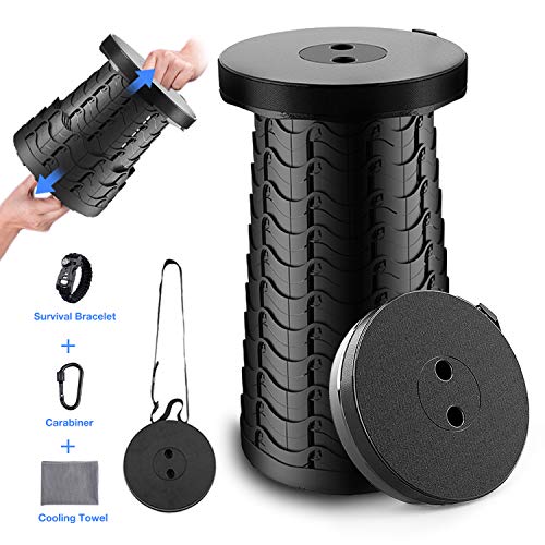 Omew Portable Folding Stool, Retractable Telescopic Camping Stools Lightweight Sturdy Seat Adjustable Collapsible Chair Indoor Outdoor Travel Fishing Hiking BBQ Garden 390lbs Capacity