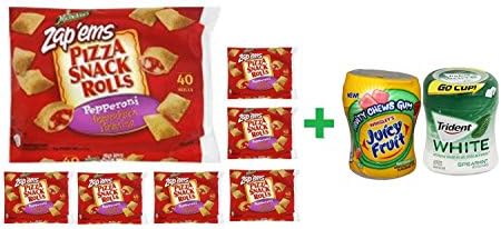 Zapems Pizza Pepper Roll - 20 Oz( 7 PACK ) + Fruity Chews Gum Watermelon 1/60 Count + Trident Go Cup Spearmint 1/60 Count