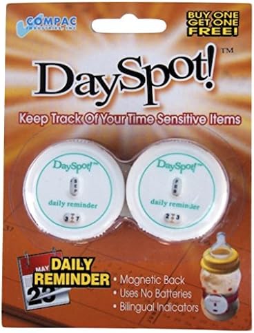 Compac DaySpot Daily Reminder Keeps Track of Freshness for Baby Food, Baby Bottles, Leftovers, White, 2 Count