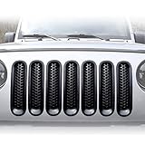 [Upgrade Clip in Version] ICARS Matte Black Mesh Grill Insert Jeep Grille Guard For 2007-2015 Jeep Wrangler JK Unlimited Rubicon Sahara - 7PCS