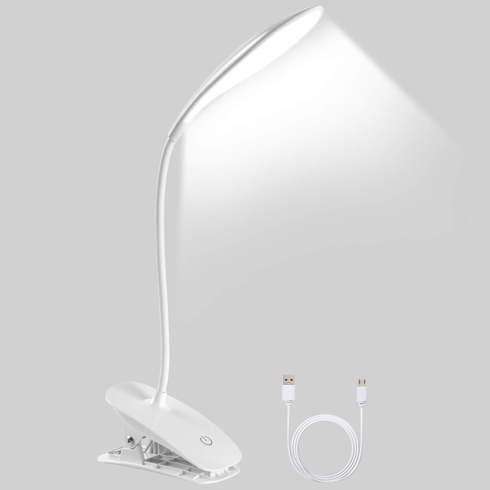 URAQT Clip Light, 3 Mode LED Reading Lamp with USB Charging, Touch Control for Home, Office, Bedroom, Reading, Work, Study (White #2)