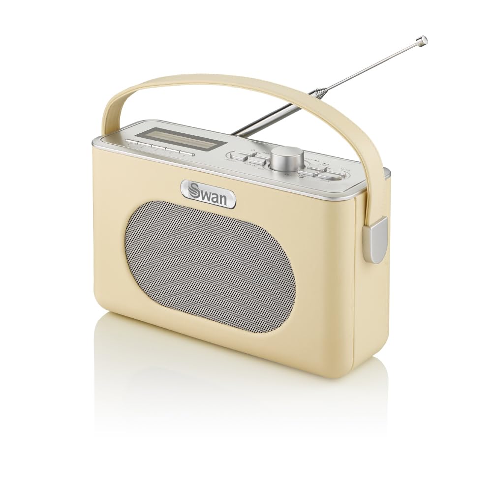 Swan SRA43010CN Retro DAB Bluetooth Radio, LCD Display with Blue Backlight, 20 Pre Set Stations, Cream
