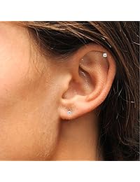 Pendientes de plata de ley con circonita cúbica de 0.079 in, redondos, pequeños, unisex, 3 opciones de color de metal