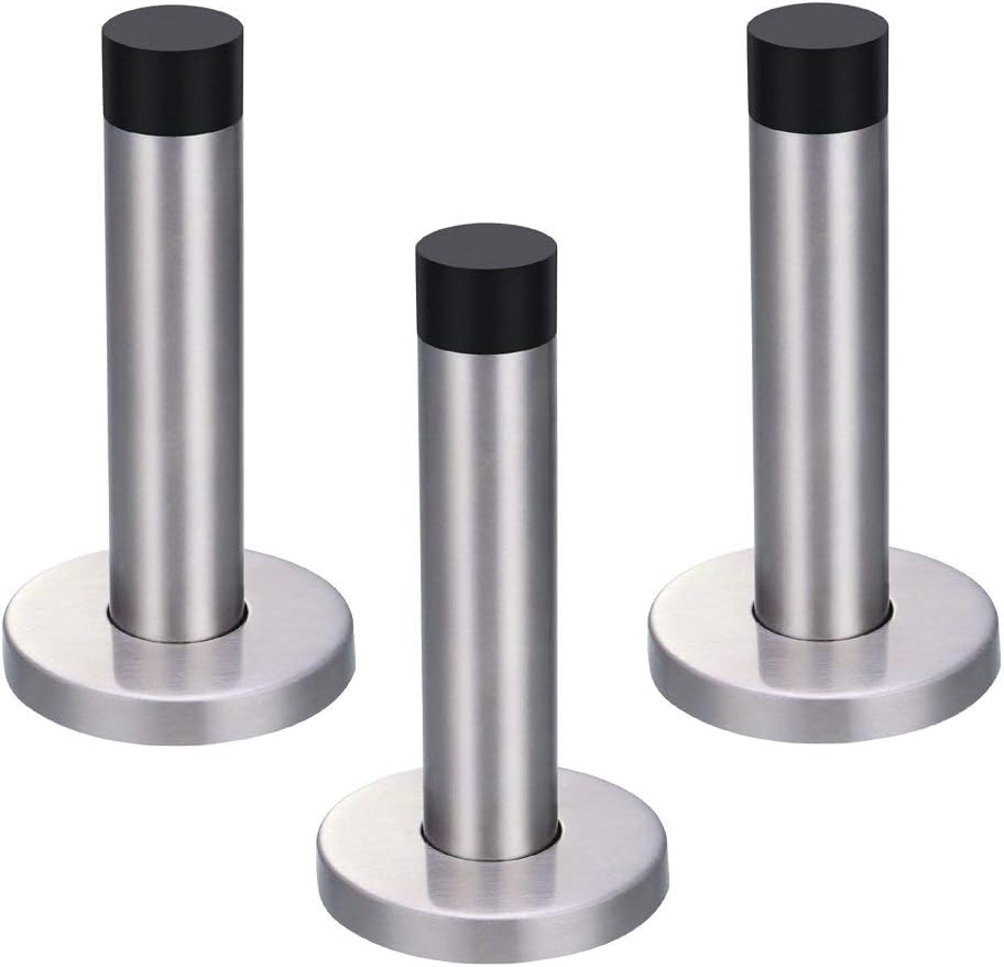 Jatidne 3pk Chrome Door Stops Heavy Duty Stainless Steel Wall Mounted Silver