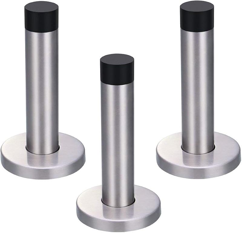 Jatidne 3pk Chrome Door Stops Heavy Duty Stainless Steel Wall Mounted Silver