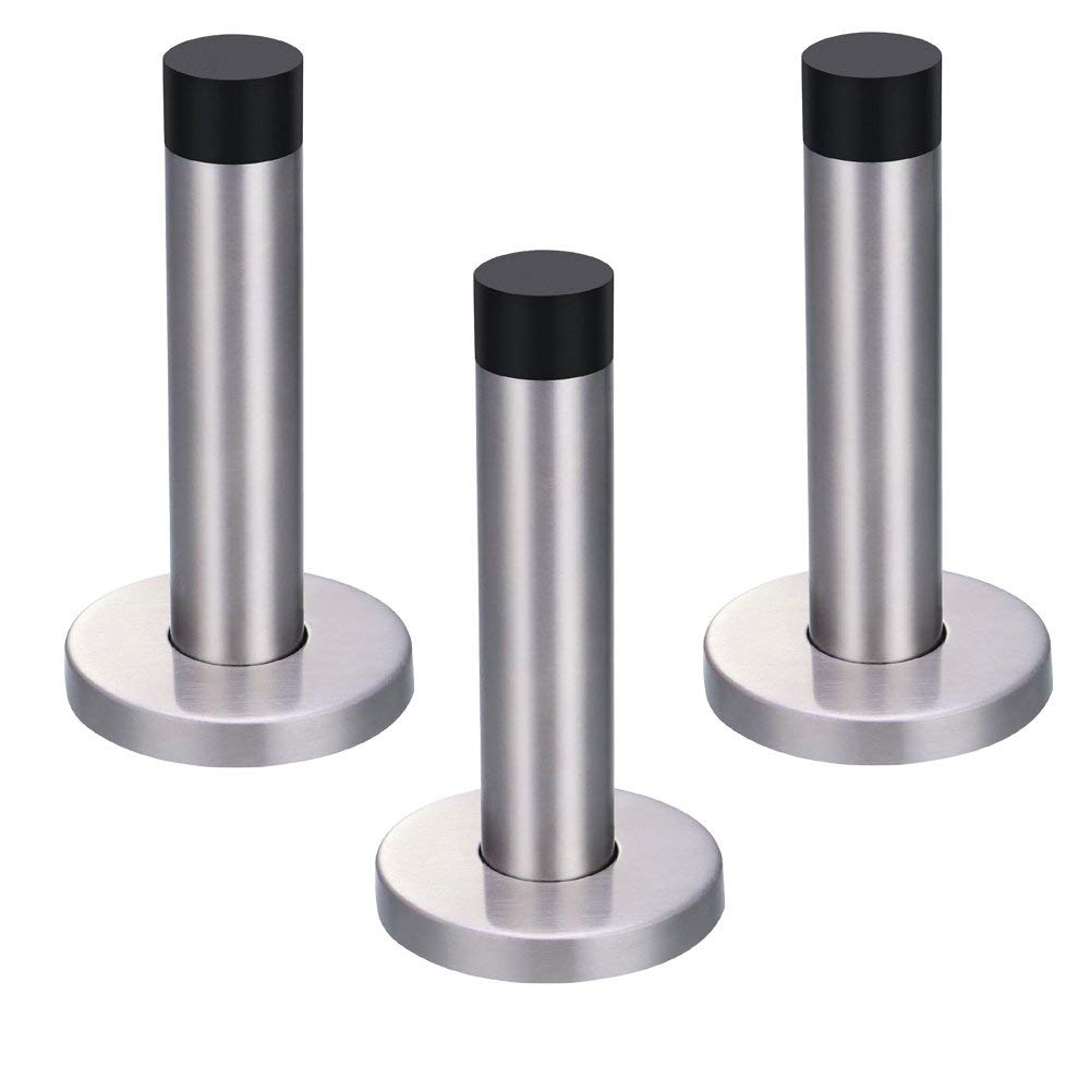 Jatidne 3 Pack Door Stops Chrome Door Stoppers for Skirtings Walls Silver Doorstops Heavy Duty Stainless Steel Wall Mounted