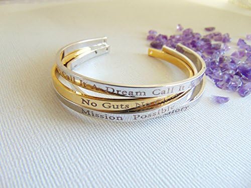 16K gold open bangle custom text layered bracelet Secret message cuff Hand stamped quote Mantra band Bracelet Personalized Cuff Bracelet